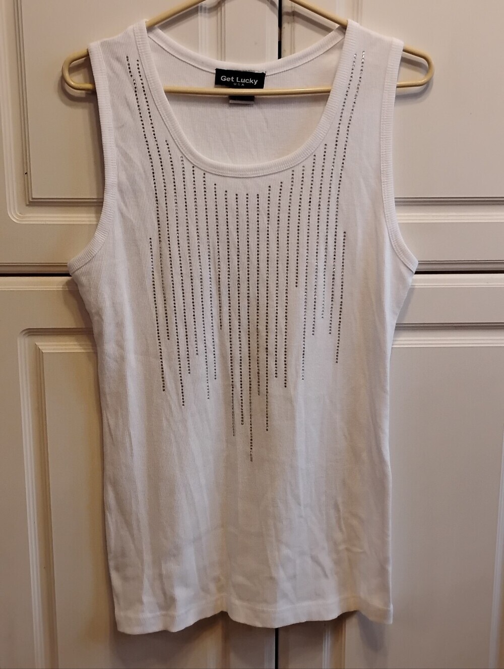 Get Lucky Women's White Embellished Tank Top, Size: XL
